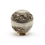 A small globular shaped antique Chinese silver box