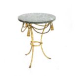 A modern gilt metal and serpentine marble tripod occasional table,