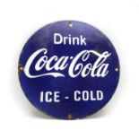 A modern enamel advertising sign, Drink coca-Cola Ice Cold. Blue,