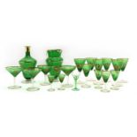 A group of Czech greens and gilt glasses