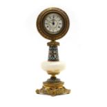 A small late Victorian champleve enamel, ormolu and onyx clock,