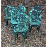 A set of six Coalbrookdale design cast iron garden chairs,