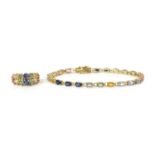 A 9ct gold varicoloured sapphire bracelet,