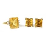 A 9ct gold citrine and diamond ring,