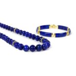 A single row graduated lapis lazuli bead necklace,