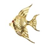 A gilt metal Trifari fish brooch, c.1960,