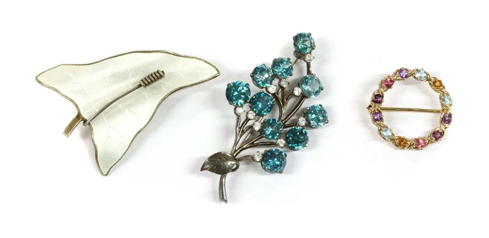 A Norwegian silver and white enamel ivy leaf brooch, by O. F. Hjortdahl,