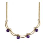 A 9ct gold amethyst swag necklace,