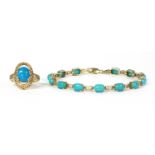 A 9ct gold turquoise bracelet,