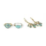 A pair of 9ct gold apatite and diamond drop earrings,