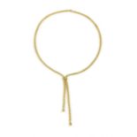 A 9ct gold popcorn link lariat-style tassel necklace,