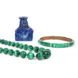 A single row graduated malachite bead necklace,