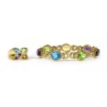 A 9ct gold assorted gemstone and diamond bracelet,