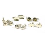 Five pairs of silver cufflinks,