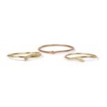 A 9ct gold hollow snake or serpent torque bangle,