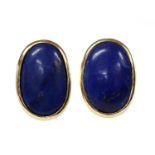 A pair of gold single stone lapis lazuli stud earrings,