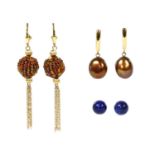 A pair of gold lapis lazuli stud earrings,