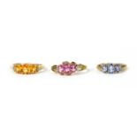 Three 9ct gold rings,