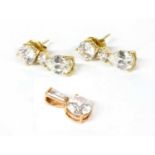 A pair of gold cubic zirconia drop earrings,