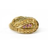 A 9ct gold varicoloured sapphire ring,