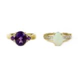 A 9ct gold amethyst and diamond ring,