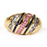 A 9ct gold varicoloured sapphire bombé ring,