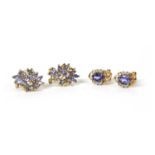 A pair of 9ct gold tanzanite and diamond cluster earrings,
