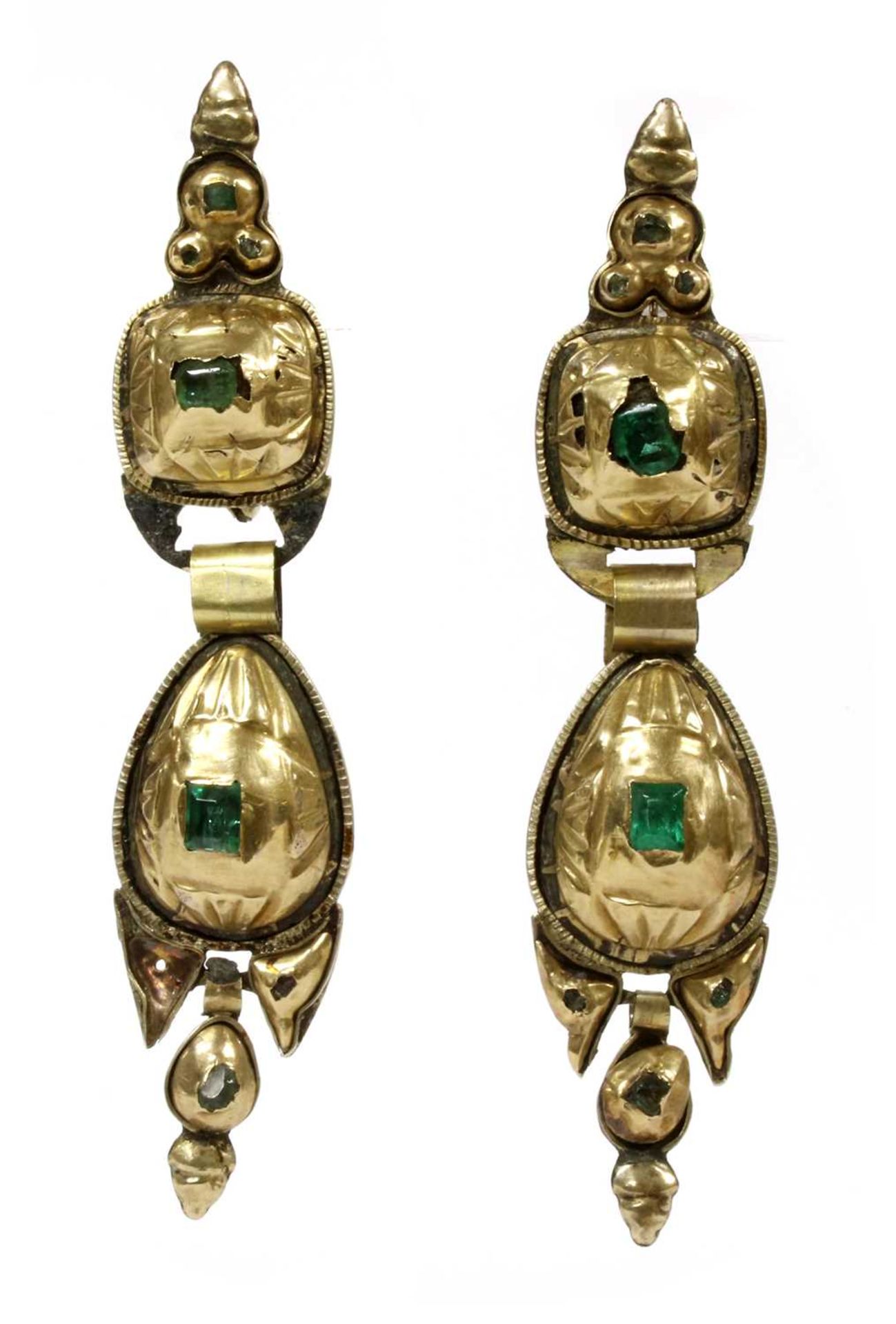 A pair of 19th century Spanish Catalan emerald drop earrings,