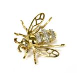 A 14ct gold diamond set bee brooch,