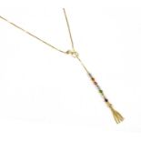 A gold glass bead lariat necklace,