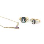 A 9ct gold amethyst and diamond necklace,