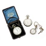 A sterling silver Waltham top wind open-faced pocket watch,