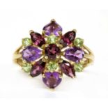 A 9ct gold assorted gemstone cluster ring,