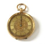A gold key wound open-faced fob watch,
