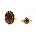 A Continental 9ct gold garnet cluster ring,