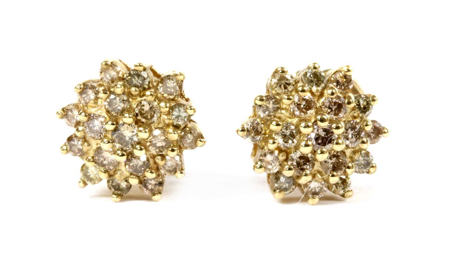 A pair of gold diamond cluster earrings,