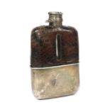 A Victorian silver, glass and leather hip flask,