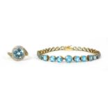 A 9ct gold blue topaz bracelet,