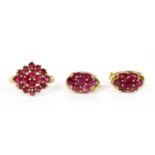 A 9ct gold ruby and diamond cluster ring,