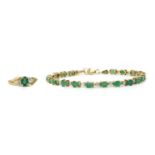 A 9ct gold emerald and diamond bracelet,