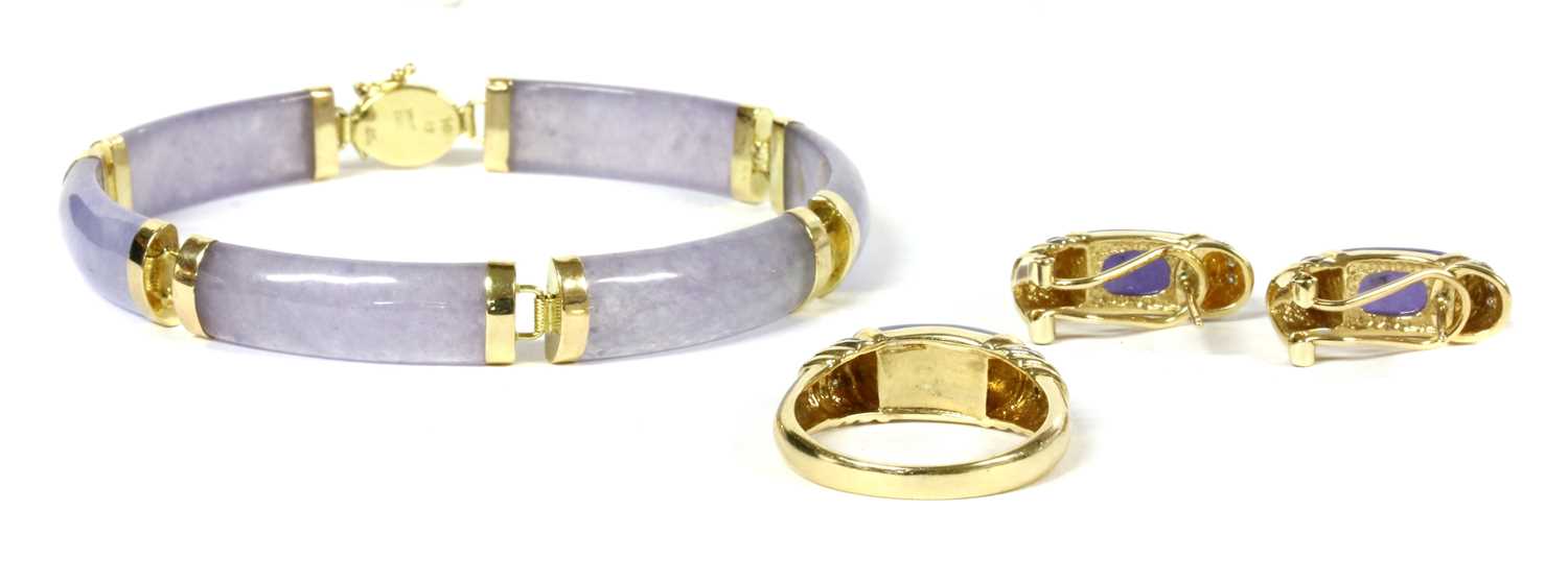 A 14ct gold lavender jade and diamond ring, - Image 2 of 2