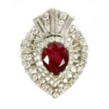 A white gold ruby and diamond ring,