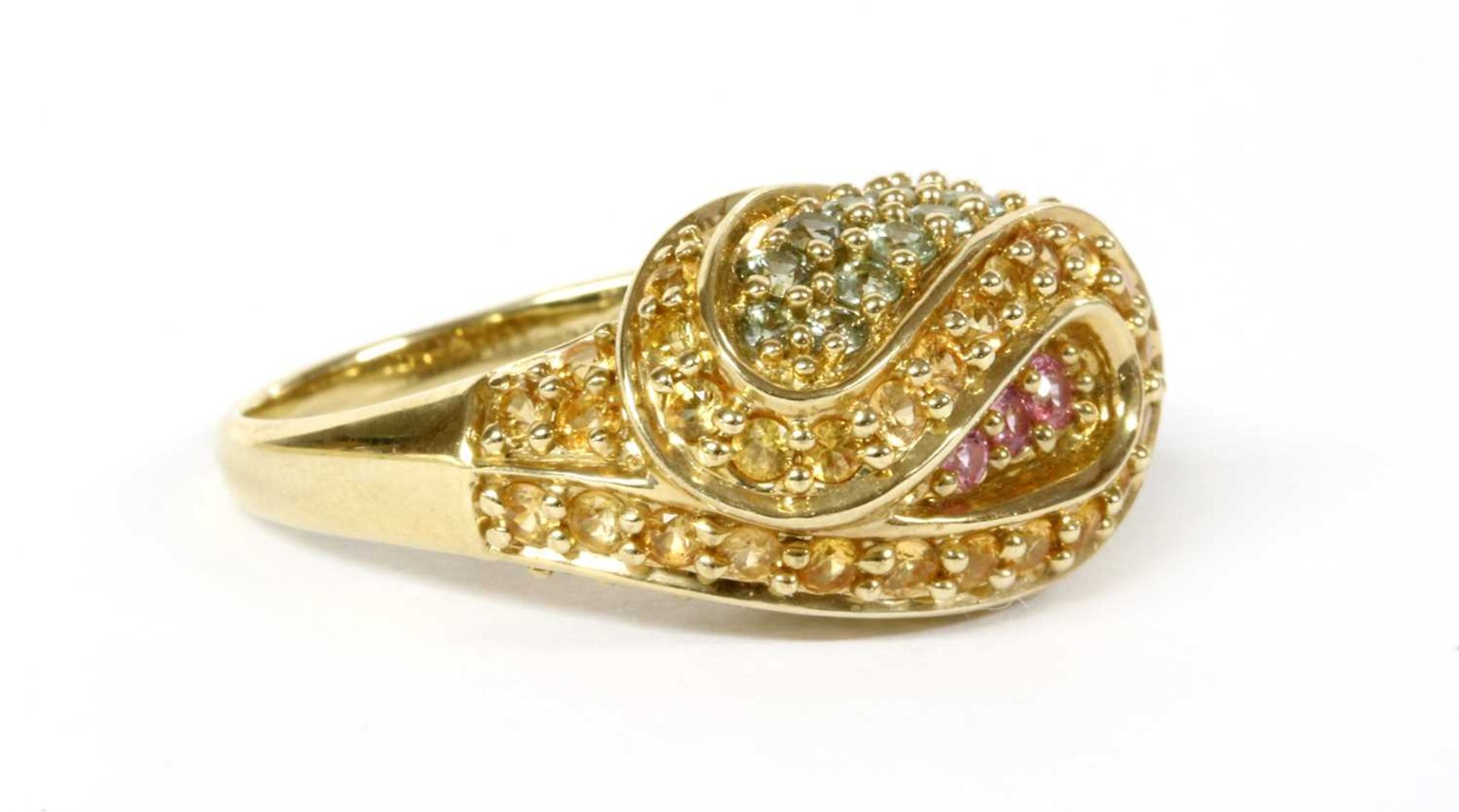 A 9ct gold varicoloured sapphire ring, - Image 2 of 3