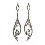 A pair of oxidised silver diamond drop earrings,