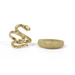 A 9ct gold serpent or snake ring,