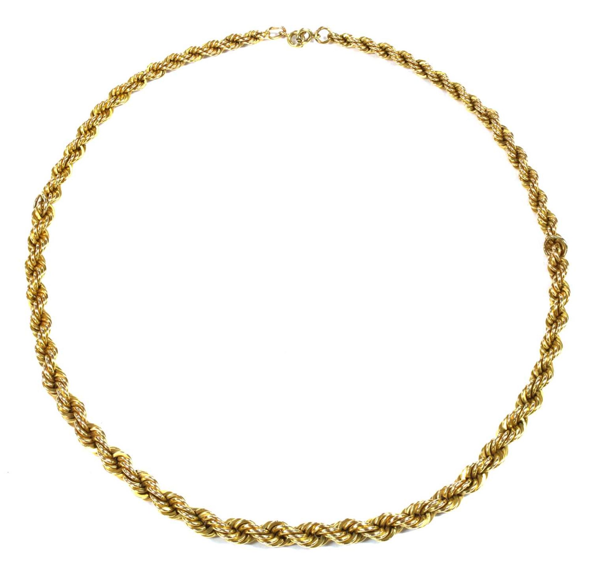 A gold graduated rope link chain,