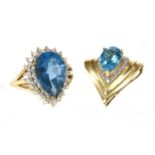 A 9ct gold blue topaz and diamond cluster ring,