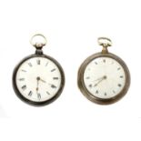 A Georgian sterling silver pair cased verge fusee pocket watch,