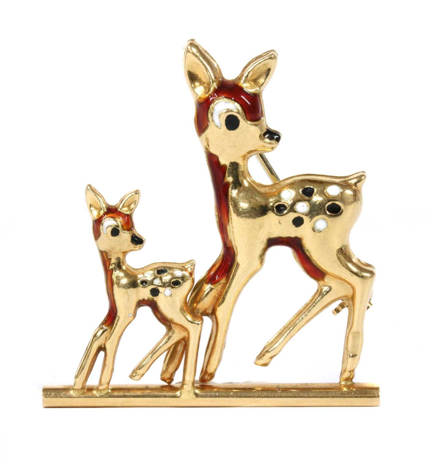 An Italian gold and enamel deer and fawn brooch,