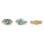 Three 9ct gold rings,